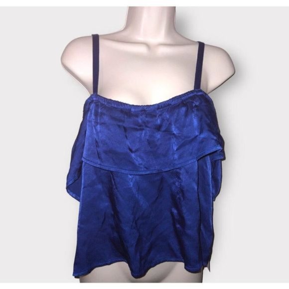 La Causa Neptune Cry Baby Tank Top Satin Royal Blue Ruffle Women's Large NWT - Picture 5 of 9